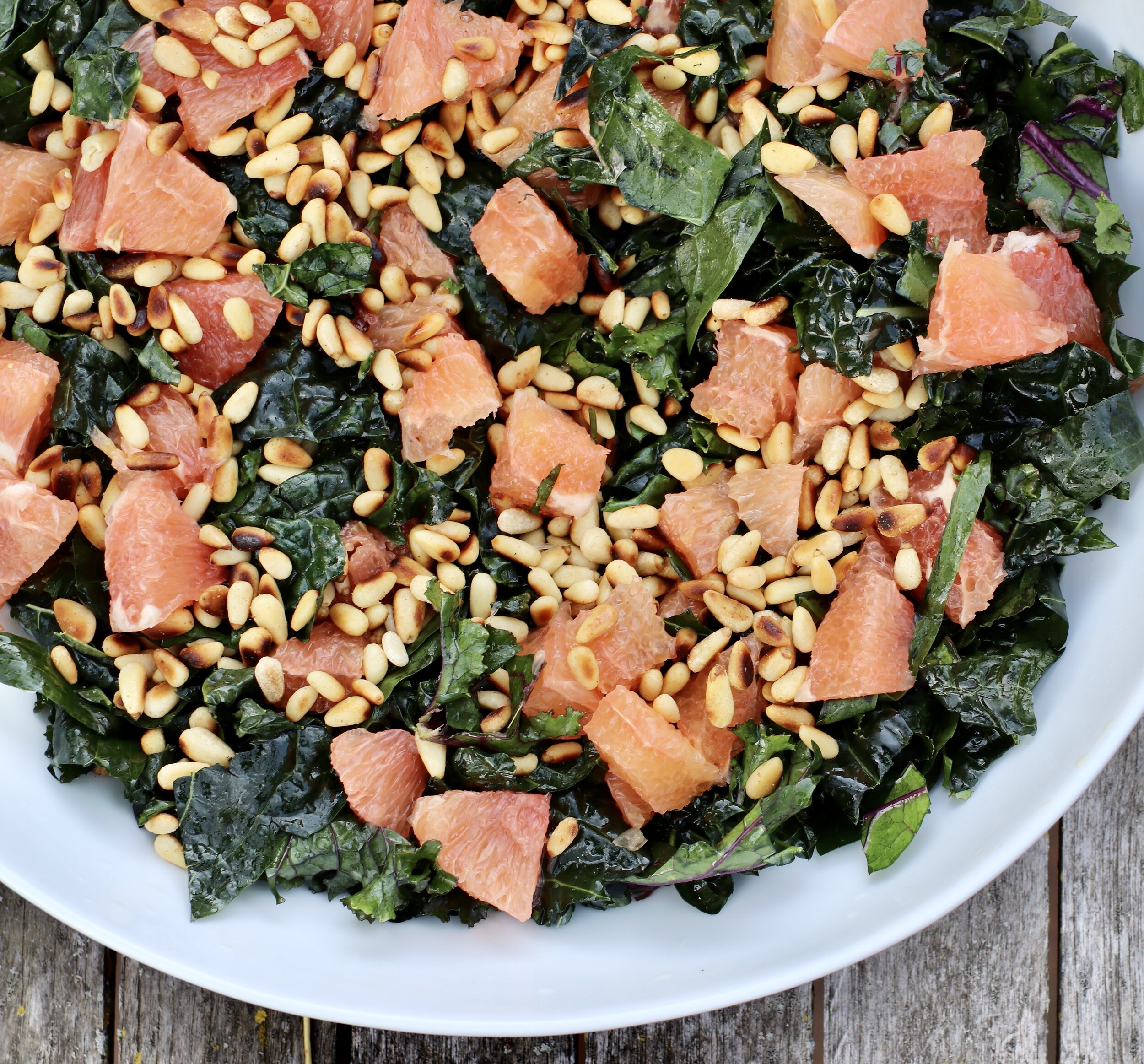 Kale + Grapefruit Salad with Lime and Roasted Pine Nuts